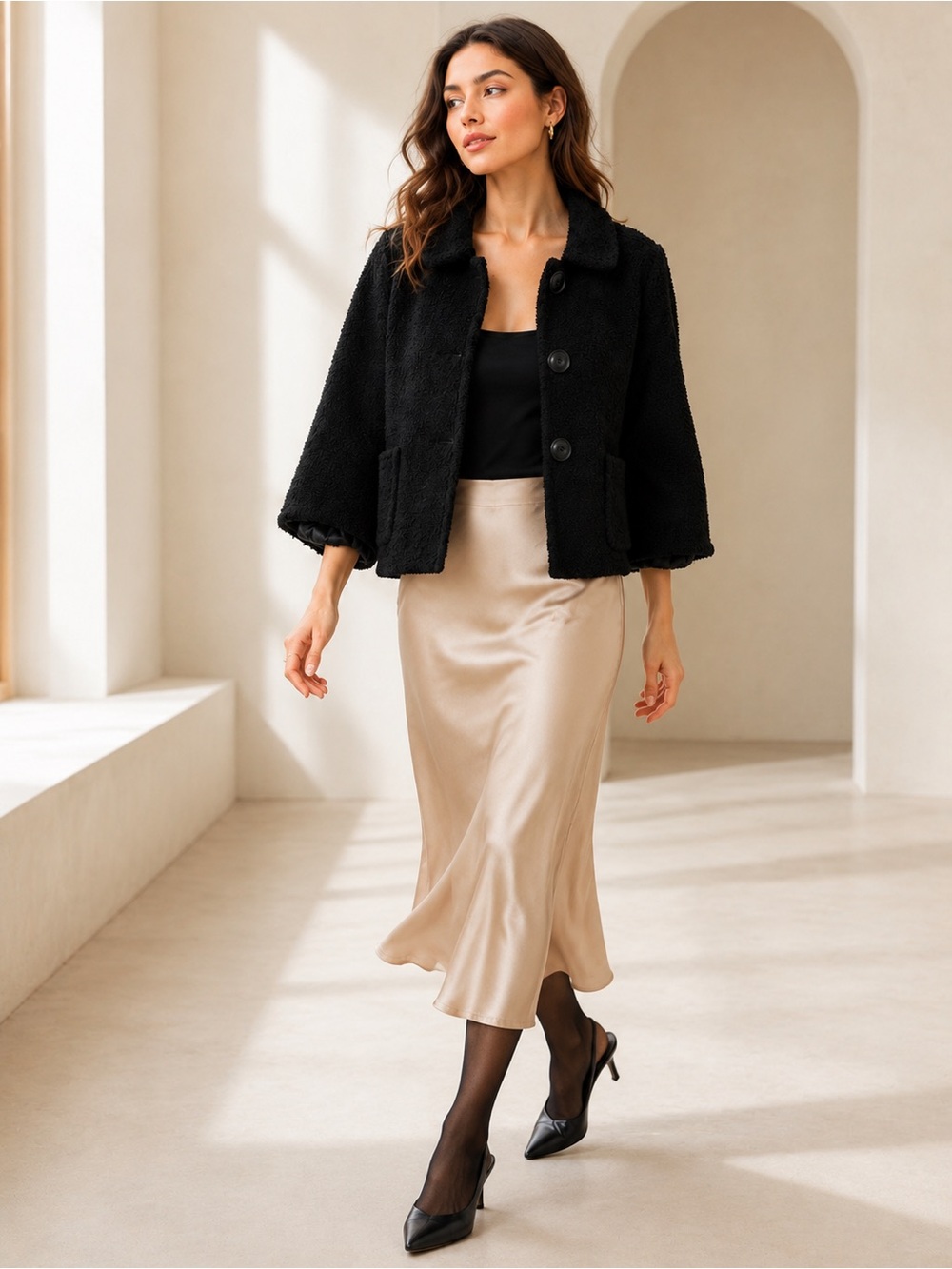 J.Crew Black Bouclé Wool-Blend Cropped Blazer – Peter Pan Collar – Size 8 - Picture 5 of 12